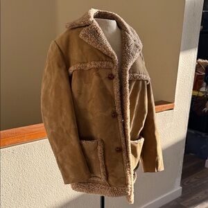 1970s Fingerhut Fashions faux suede sherpa-lined rancher-style jacket in a tan